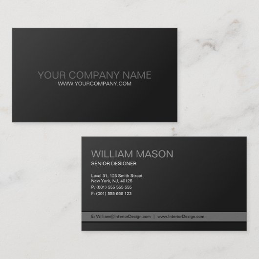 Cool Plain Black en Grey Modern Visitekaartje (Voorkant / Achterkant)