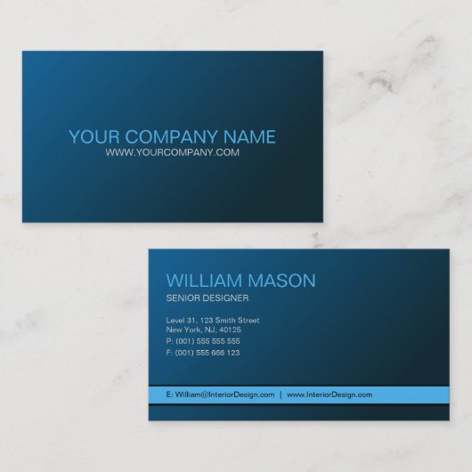 Cool Plain Blue en Grey Modern Visitekaartje (Voorkant / Achterkant)