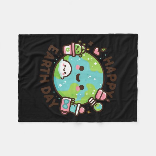 Cool Planet Earth Dag Verjaardag Gezegde Happy Ear Fleece Deken (Voorkant (Horizontaal))