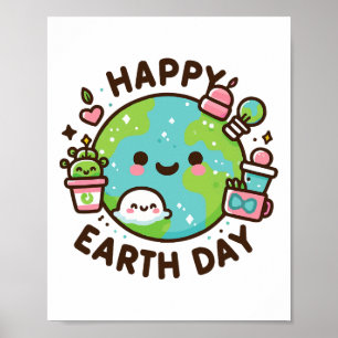 Cool Planet Earth Dag Verjaardag Gezegde Happy Ear Poster