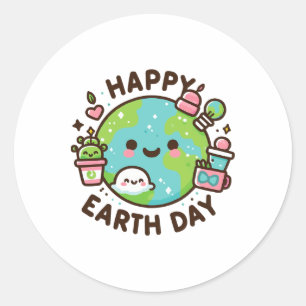 Cool Planet Earth Dag Verjaardag Gezegde Happy Ear Ronde Sticker