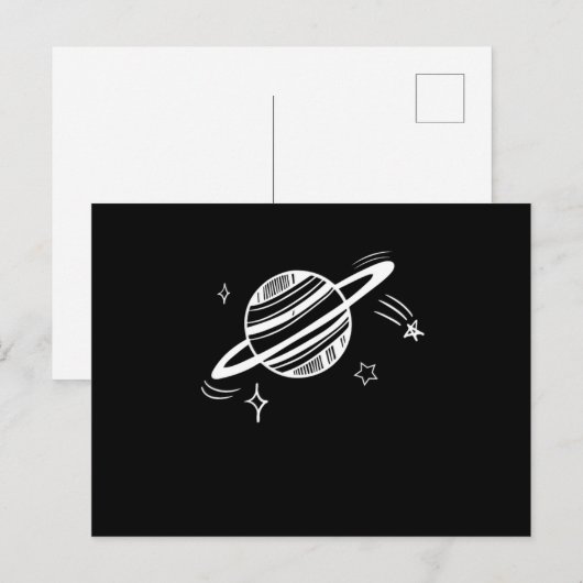 Cool Planet Saturn Orbit Tekening Buiten Space Gal Briefkaart (Voorkant / Achterkant)