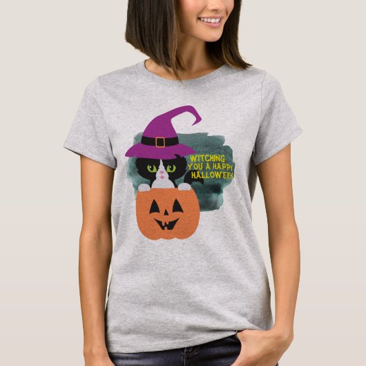 Cool Play on Words Halloween Witch Black Cat T-shirt (Voorkant)