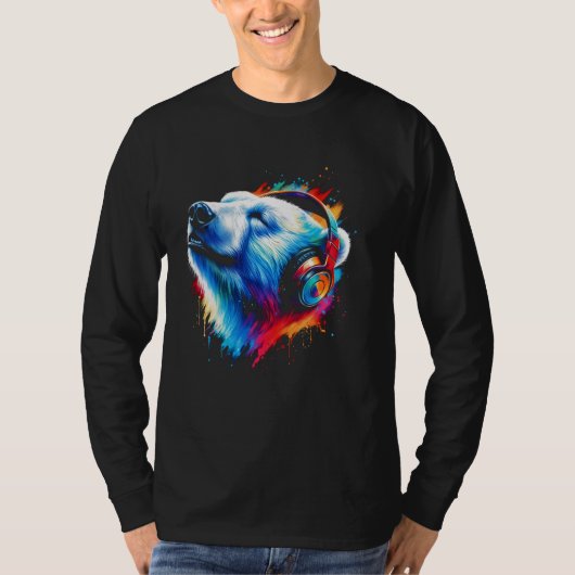 Cool Polar Beer Hoofdtelefoon Muziek Art Christmas T-shirt (Voorkant)