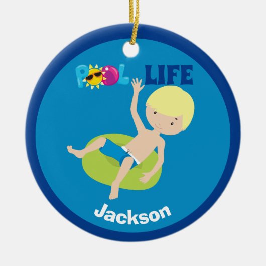 Cool Pool Boy Personalized Blonde Kinder Swim Team Keramisch Ornament (Voorkant)