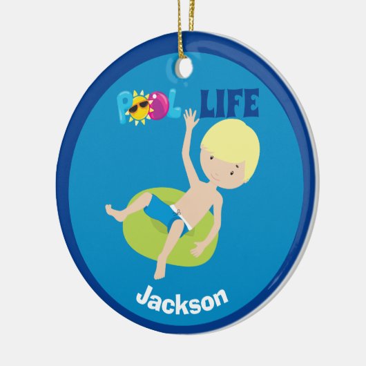 Cool Pool Boy Personalized Blonde Kinder Swim Team Keramisch Ornament (Links)