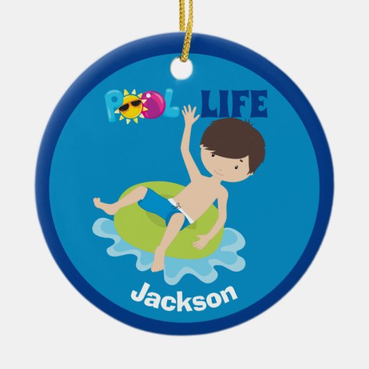 Cool Pool Boy Persoonlijk Kinder Swim Team Keramisch Ornament (Voorkant)