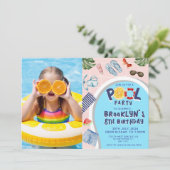 Cool Pool Party Foto Verjaardag Kaart (Staand voorkant)