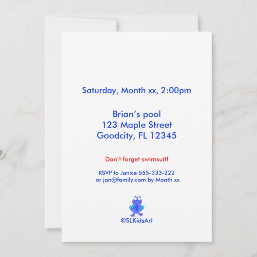 Cool Pool Party. Kaart (Achterkant)