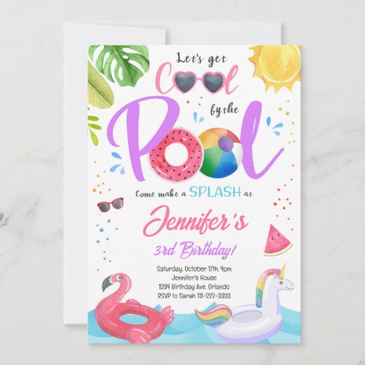 Cool Pool Party Meisjes Verjaardag Uitnodiging (Voorkant)
