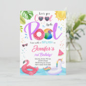 Cool Pool Party Meisjes Verjaardag Uitnodiging (Staand voorkant)