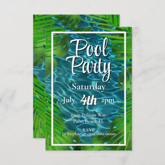 Cool Pool Party palmbomen  Kaart (Voorkant / Achterkant)