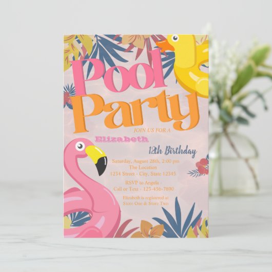 Cool Pool Party Speelgoed Tropische bladeren Verja Kaart (Staand voorkant)