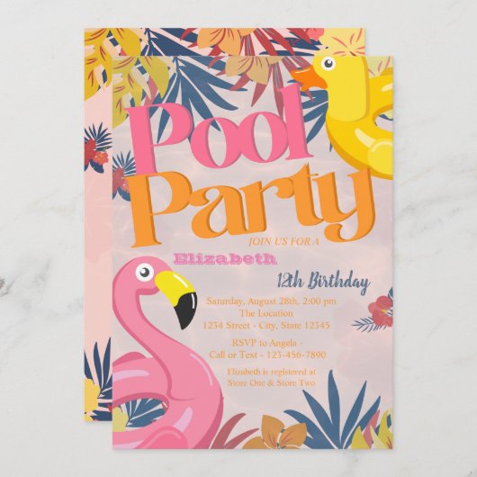 Cool Pool Party Speelgoed Tropische bladeren Verja Kaart (Voorkant / Achterkant)