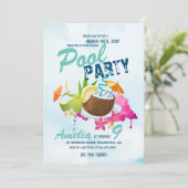 Cool Pool Party Verjaardag Tropisch Feest Kaart (Staand voorkant)