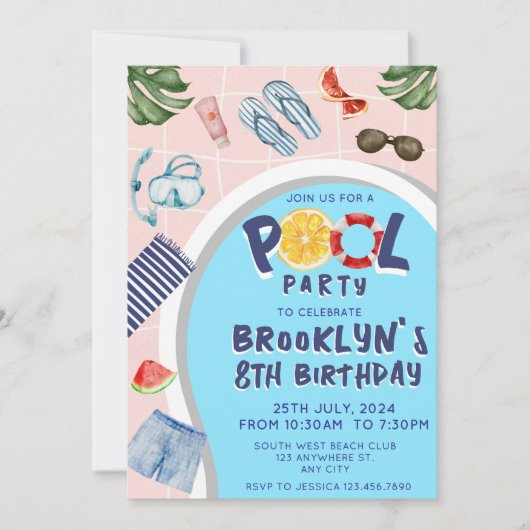 Cool Pool Party Verjaardag uitnodiging (Voorkant)