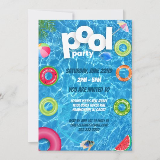 Cool Pool Party | Verjaardagsfeestje Zwemmen  Kaart (Voorkant)