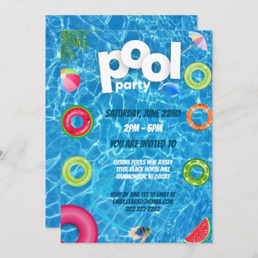 Cool Pool Party | Verjaardagsfeestje Zwemmen  Kaart (Voorkant / Achterkant)