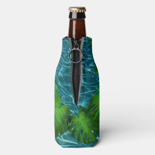 Cool Pool Party vibes palmbladeren Flesjeskoeler (Fles Achterkant)