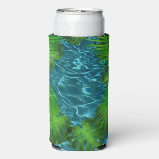 Cool Pool Party vibes palmbladeren Seltzer Blikjeskoeler (Seltzer Achterkant)