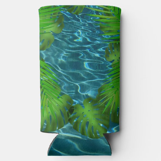 Cool Pool Party vibes palmbladeren Seltzer Blikjeskoeler (Achterkant)