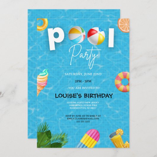 Cool Pool Party | Zwemverjaardag Kaart (Voorkant / Achterkant)