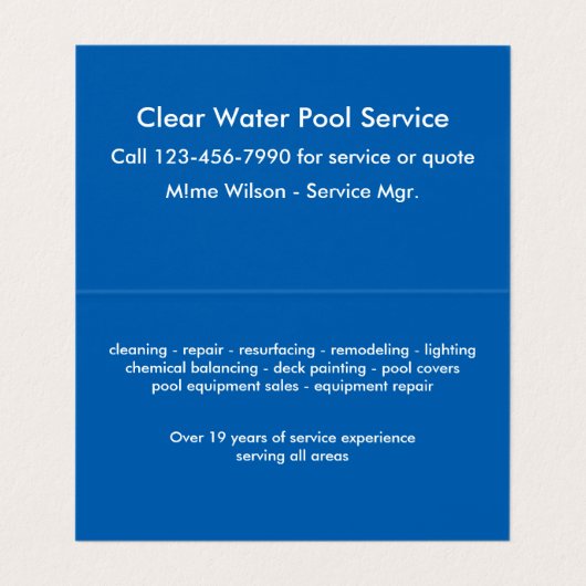 Cool Pool-service Visitekaartje (Binnenkant ongevouwen)