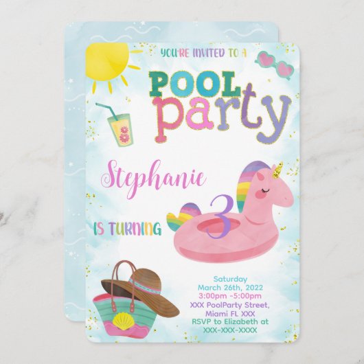 Cool Pool verjaardagsuitnodiging Kaart (Voorkant / Achterkant)