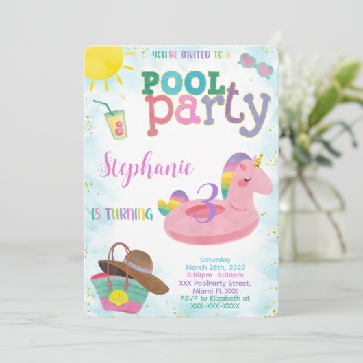 Cool Pool verjaardagsuitnodiging Kaart (Staand voorkant)