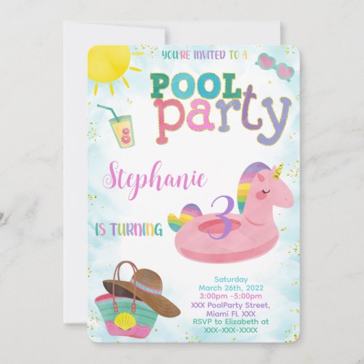 Cool Pool verjaardagsuitnodiging Kaart (Voorkant)