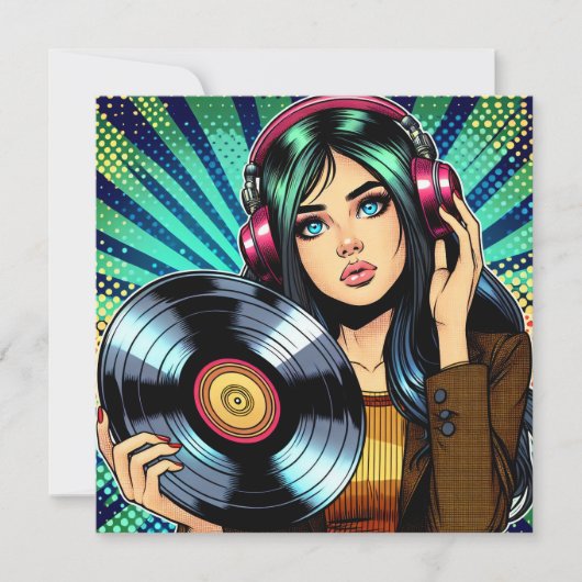 Cool Pop Art Comic Style Meisje met Vinyl Album (Voorkant)
