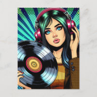 Cool Pop Art Comic Style Meisje met Vinyl Album