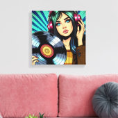 Cool Pop Art Comic Style Meisje met Vinyl Album Canvas Afdruk (Insitu (Woonkamer))