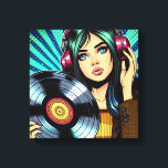 Cool Pop Art Comic Style Meisje met Vinyl Album Canvas Afdruk<br><div class="desc">Pop art stijl comic meisje met hoofdtelefoon op het luisteren naar muziek en een vinyl plaat in haar handen.</div>
