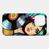 Cool Pop Art Comic Style Meisje met Vinyl Album Case-Mate iPhone Case (Achterkant (horizontaal))