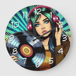 Cool Pop Art Comic Style Meisje met Vinyl Album Grote Klok