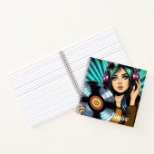 Cool Pop Art Comic Style Meisje met Vinyl Album Notitieboek (Binnen)