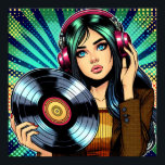 Cool Pop Art Comic Style Meisje met Vinyl Album Poster<br><div class="desc">Pop art stijl comic meisje met hoofdtelefoon op het luisteren naar muziek en een vinyl plaat in haar handen.</div>