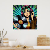 Cool Pop Art Comic Style Meisje met Vinyl Album Poster (Keuken)