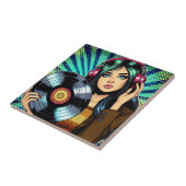 Cool Pop Art Comic Style Meisje met Vinyl Album Tegeltje (Zijkant)