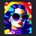 Cool Pop Art en Stripes  zonnebrillen Poster<br><div class="desc">Breng het terug naar de tijd van vrede, liefde en bloemen kracht met deze verbluffende kunstschepping voor de pop. Een fascinerend psychedelisch meisje, dat een paar trendy zonnebrillen doneert, schijnt tegen de achtergrond van de iconische sterren en strepen. Met zijn gedurfde kleuren, retro groovy vibe, en het moderne kunstontwerp van...</div>