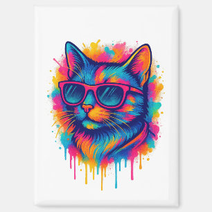Cool Pop-Art Kat met Zonnebril Magneet