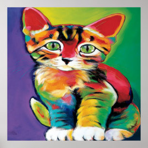 Cool pop art kattenhuisje kantoor decor poster