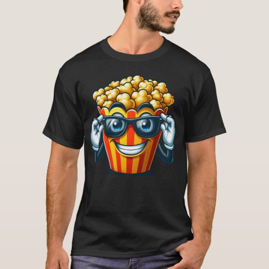 Cool Popcorn Cartoon Sunglasses Cinema retro T-shirt (Voorkant)