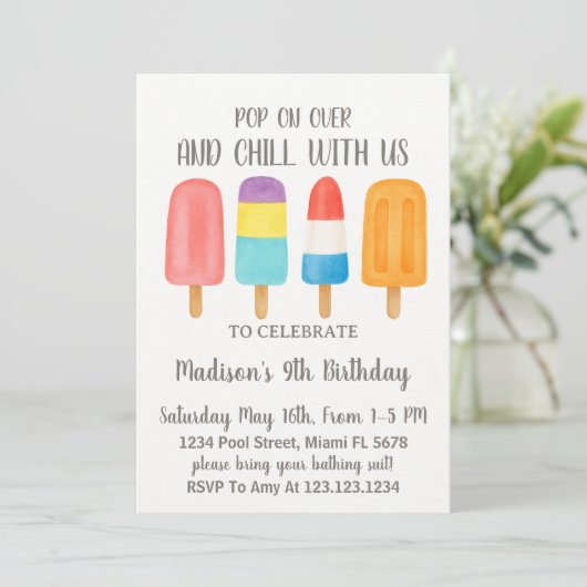 Cool Popsicle verjaardagsuitnodiging Kaart (Staand voorkant)