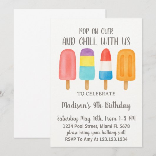 Cool Popsicle verjaardagsuitnodiging Kaart (Voorkant / Achterkant)