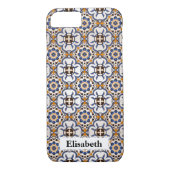 Cool Portugees Azulejo Blauw Geel gepersonaliseerd Case-Mate iPhone Case (Achterkant)