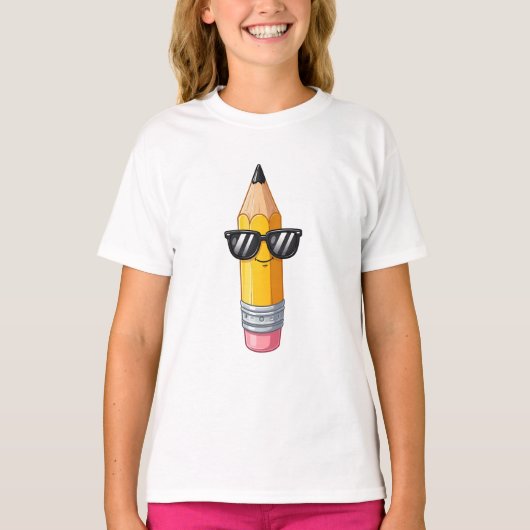 Cool potlood met zonnebril kinderen t-shirt (Voorkant)