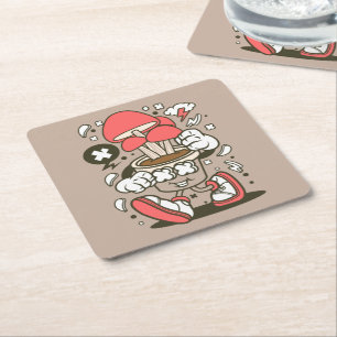 Cool Potted Mushroom Character Cartoon Kartonnen Onderzetters