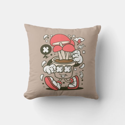 Cool Potted Mushroom Character Cartoon Kussen (Voorkant)